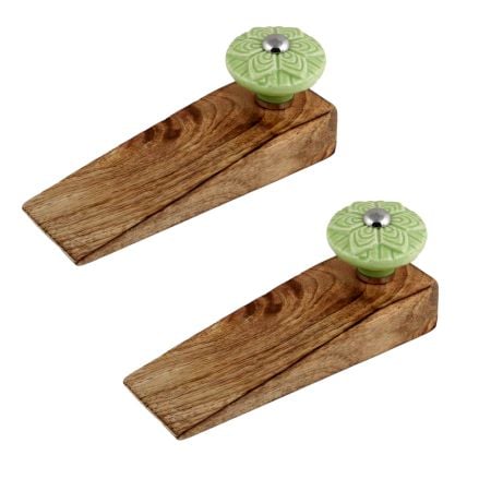 2 Pieces Green Wheel Flower Ceramic Wooden Door Stopper